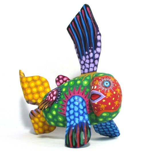 Zeny Fuentes Y Reyna Alebrije Wood Hand Carved/Painted Fish from Oaxaca Mexico - Picture 11 of 15